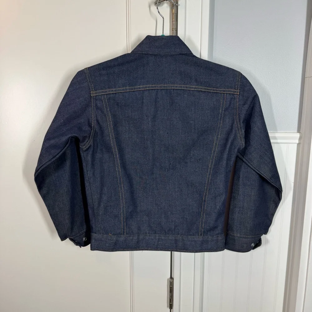 RARE VINTAGE Levis Big‎ E Orange Tab Denim Jean Jacket Dark Indigo Trucker 12 XS
